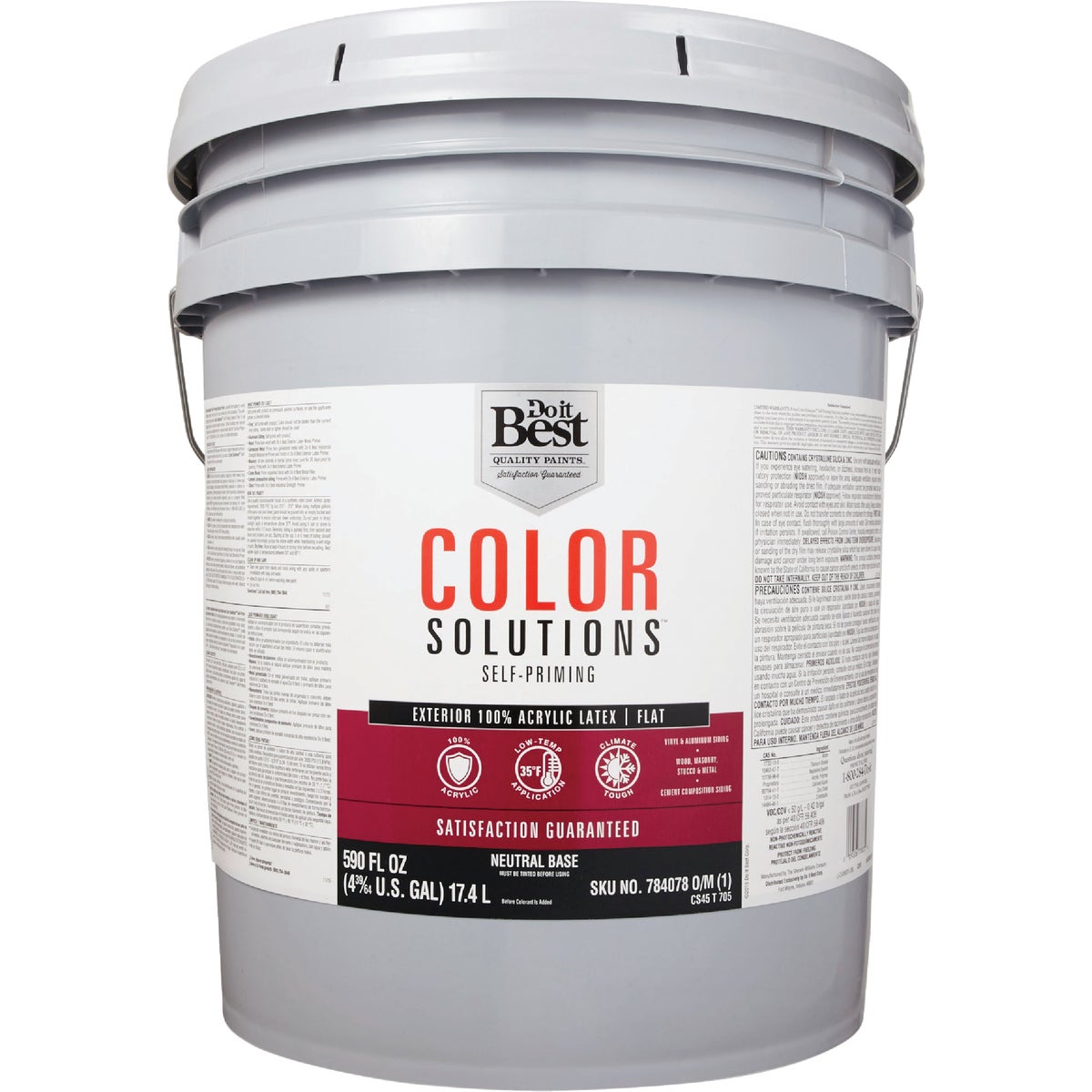 Do it Best Color Solutions 100% Acrylic Latex Self-Priming Flat Exterior House Paint, Neutral Base, 5 Gal.