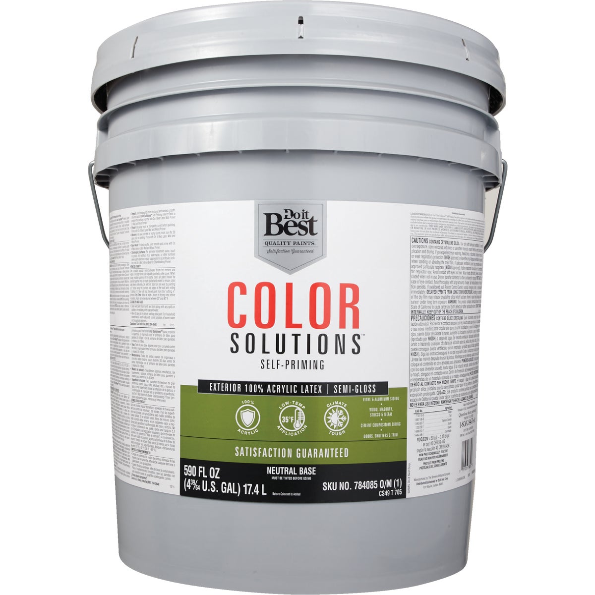 Do it Best Color Solutions 100% Acrylic Latex Self-Priming Semi-Gloss Exterior House Paint, Neutral Base, 5 Gal.