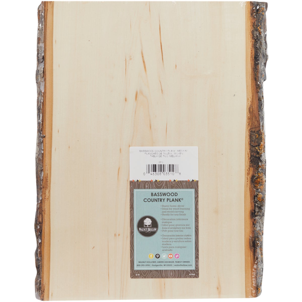 Walnut Hollow Basswood Country Planks 9 to 11 In. W x 13 In. H. Live Edge Plank