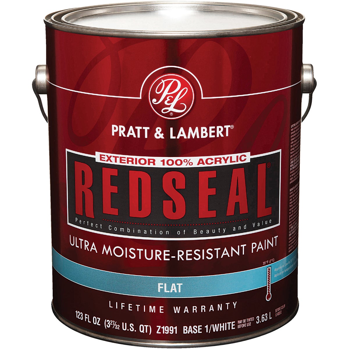 Pratt & Lambert RedSeal 100% Acrylic Flat Exterior House Paint, Base 1/White, 1 Gal.