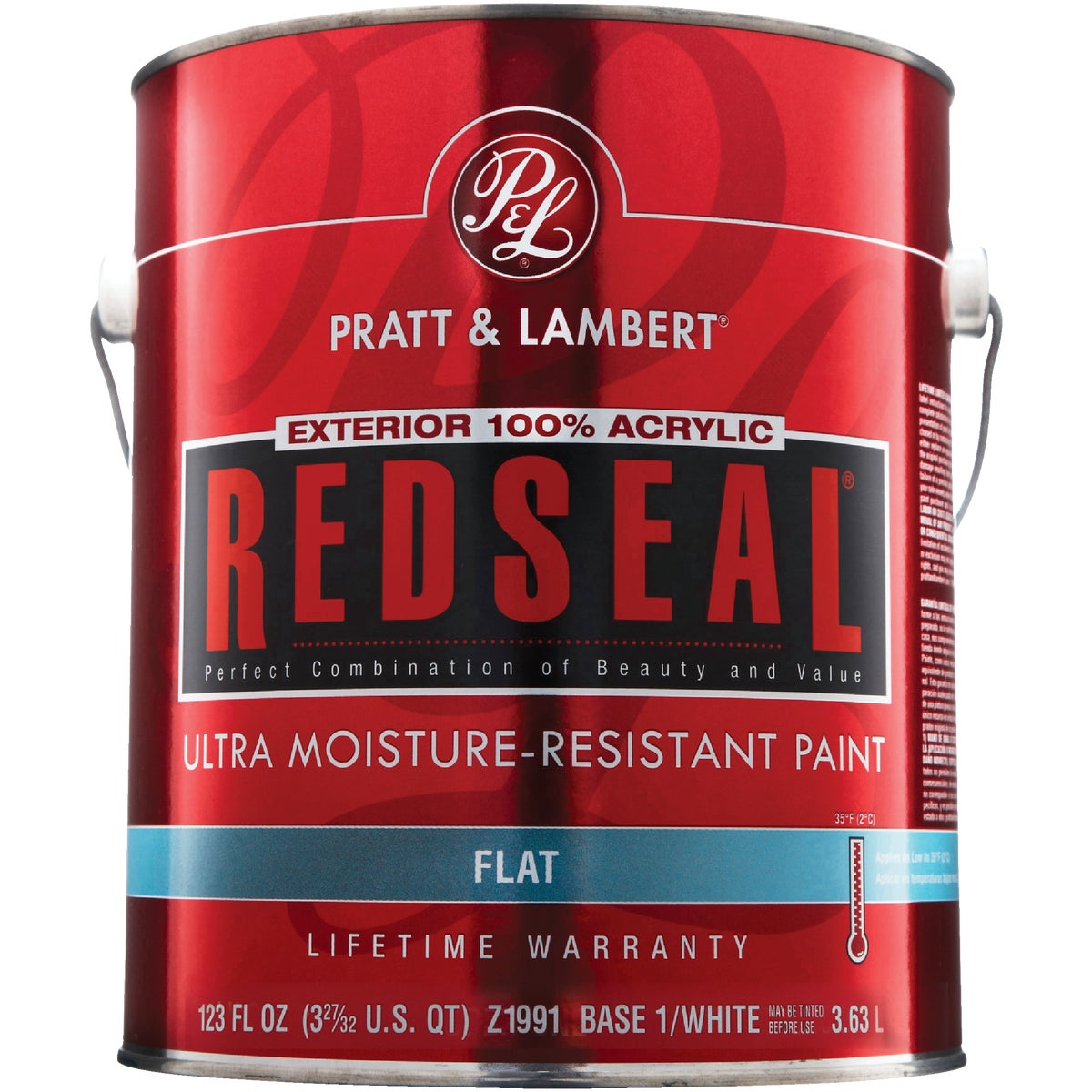 Pratt & Lambert RedSeal 100% Acrylic Flat Exterior House Paint, Base 1/White, 1 Gal.