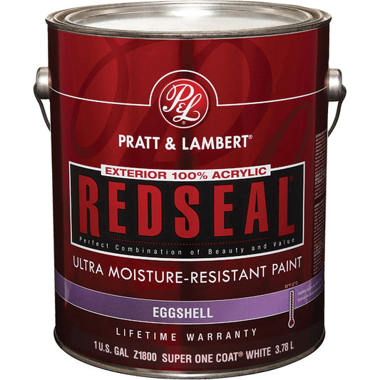 Pratt & Lambert RedSeal 100% Acrylic Eggshell Exterior House Paint, Super One-Coat White, 1 Gal.