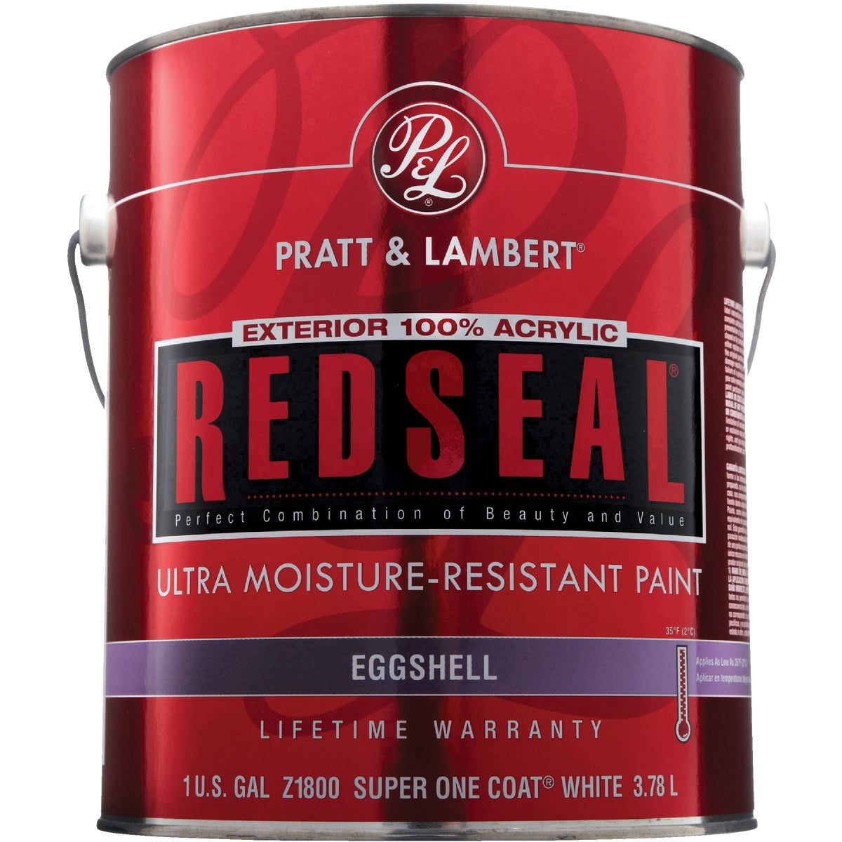 Pratt & Lambert RedSeal 100% Acrylic Eggshell Exterior House Paint, Super One-Coat White, 1 Gal.