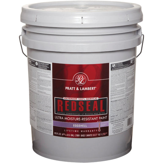 Pratt & Lambert RedSeal 100% Acrylic Eggshell Exterior House Paint, Base 1/White, 5 Gal.