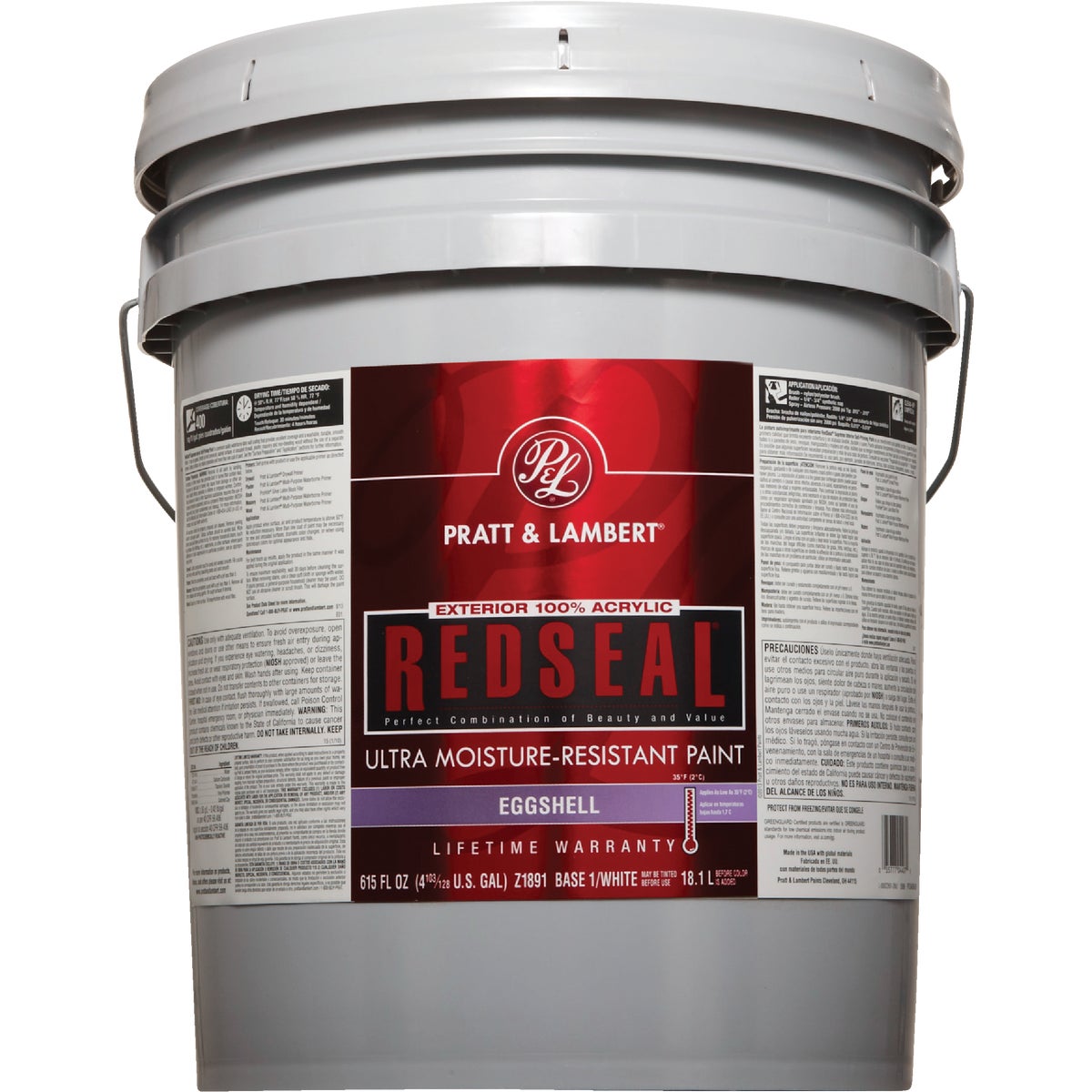 Pratt & Lambert RedSeal 100% Acrylic Eggshell Exterior House Paint, Base 1/White, 5 Gal.