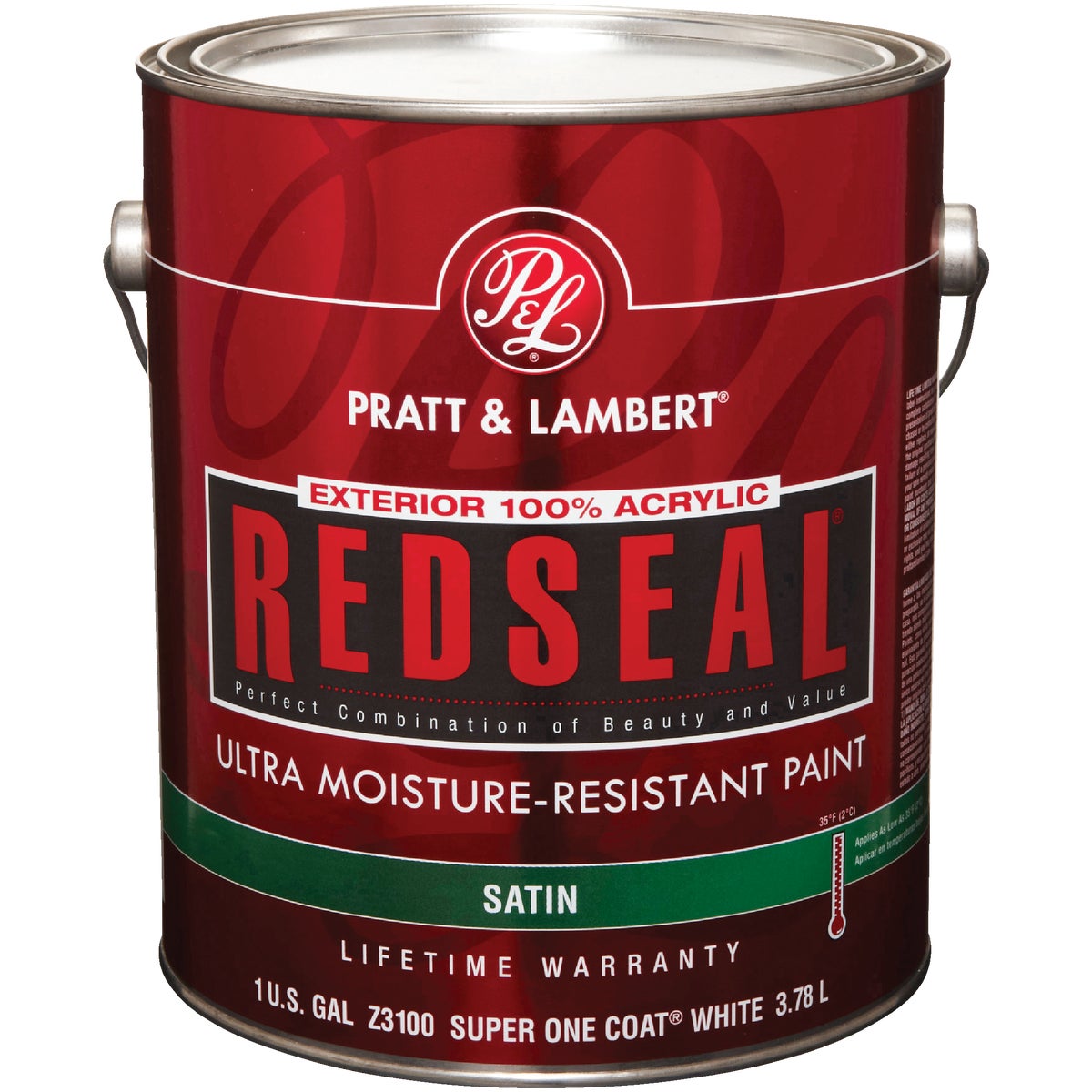 Pratt & Lambert RedSeal 100% Acrylic Satin Exterior House Paint, Super One Coat White, 1 Gal.