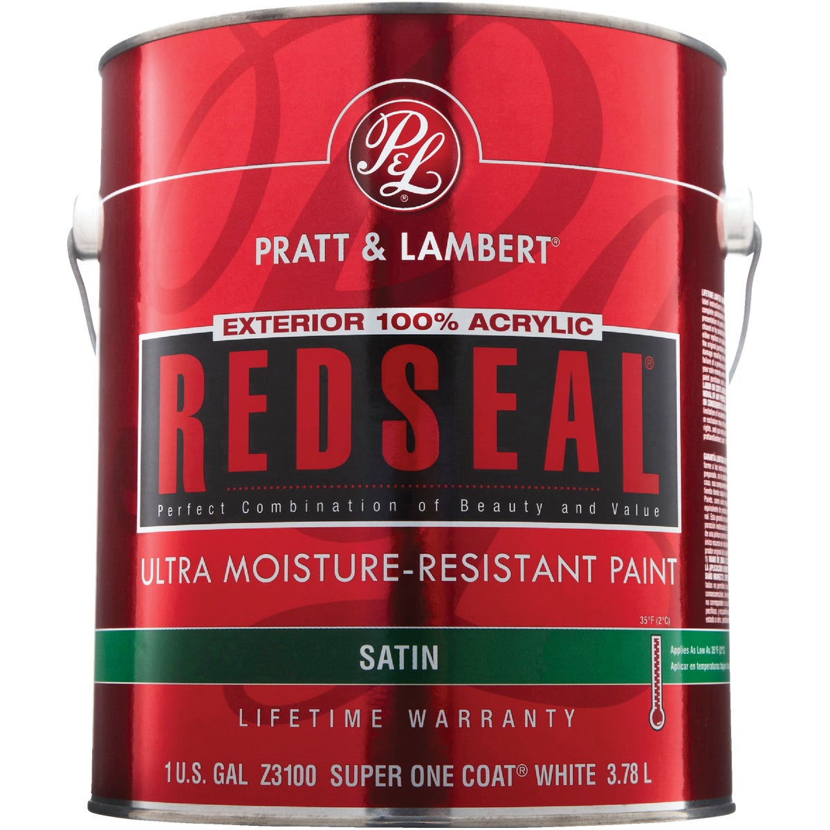 Pratt & Lambert RedSeal 100% Acrylic Satin Exterior House Paint, Super One Coat White, 1 Gal.