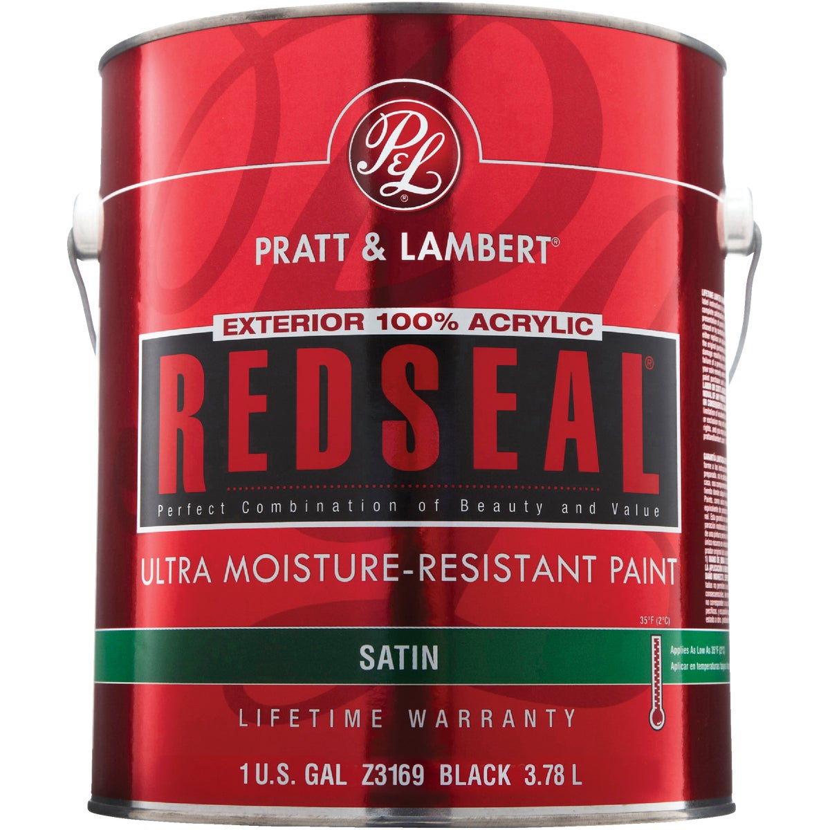 Pratt & Lambert RedSeal 100% Acrylic Satin Exterior House Paint, Black, 1 Gal.