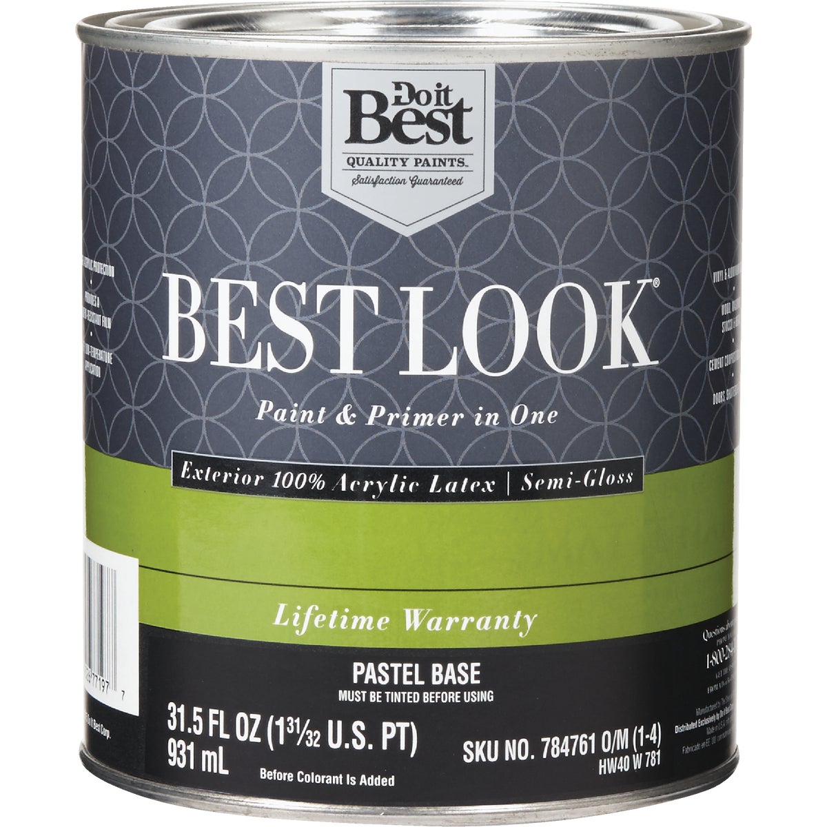 Best Look 100% Acrylic Latex Paint & Primer In One Semi-Gloss Exterior House Paint, Pastel Base, 1 Qt.