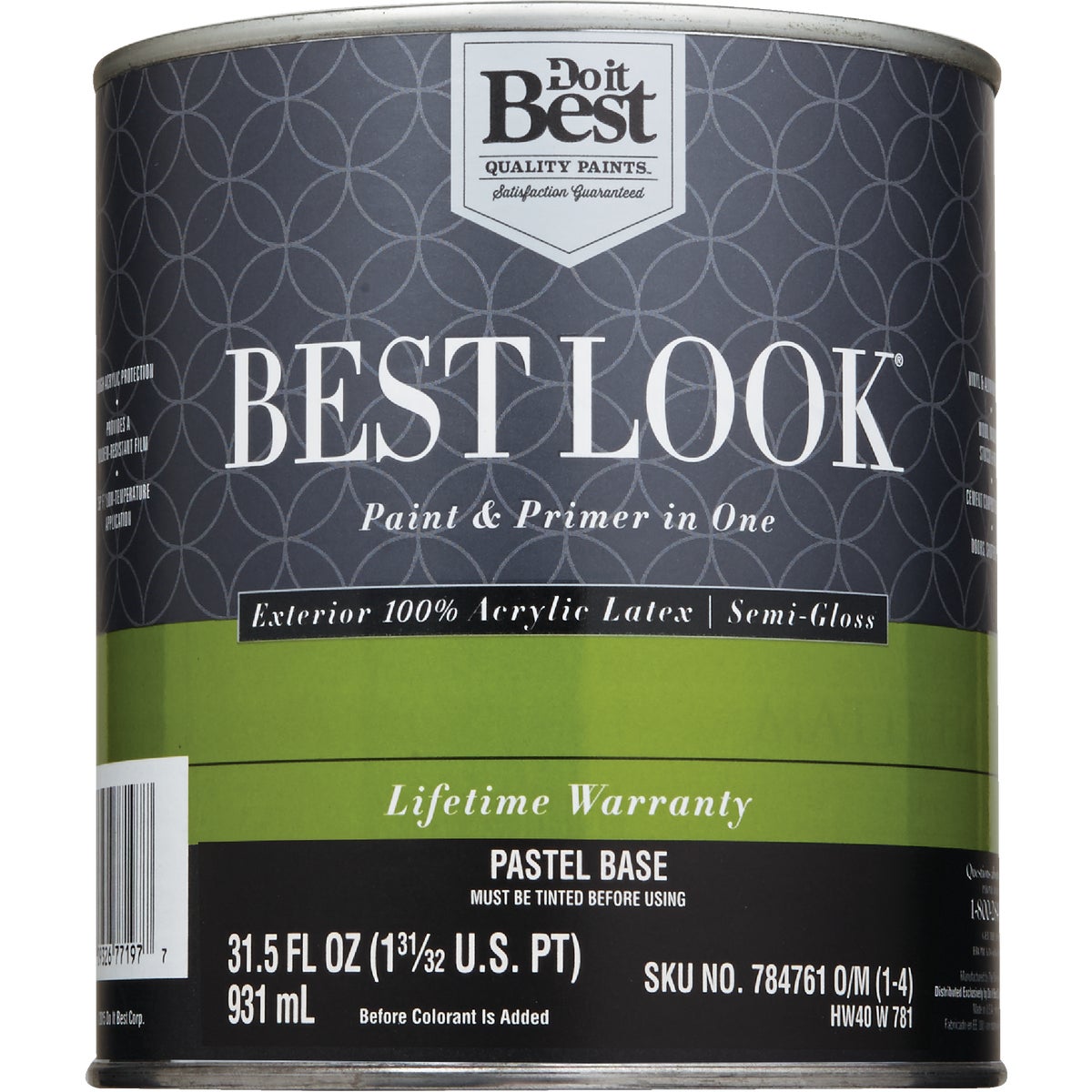 Best Look 100% Acrylic Latex Paint & Primer In One Semi-Gloss Exterior House Paint, Pastel Base, 1 Qt.