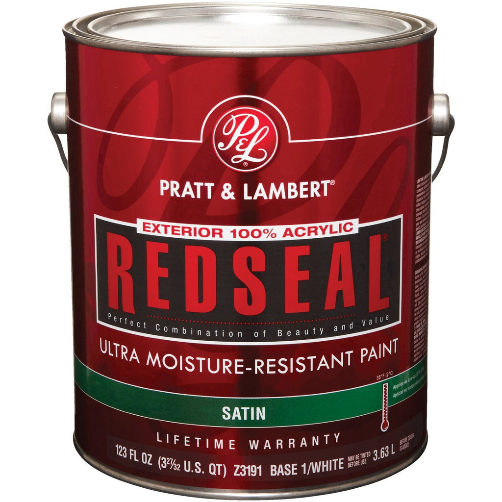 Pratt & Lambert RedSeal 100% Acrylic Satin Exterior House Paint, Base 1/White, 1 Gal.