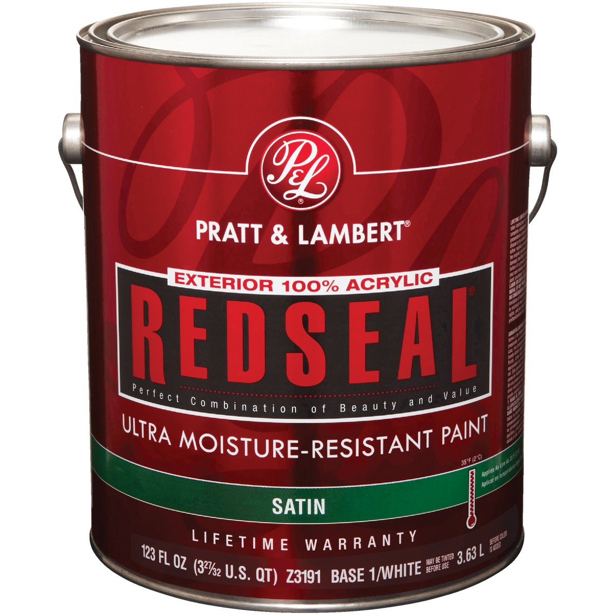 Pratt & Lambert RedSeal 100% Acrylic Satin Exterior House Paint, Base 1/White, 1 Gal.