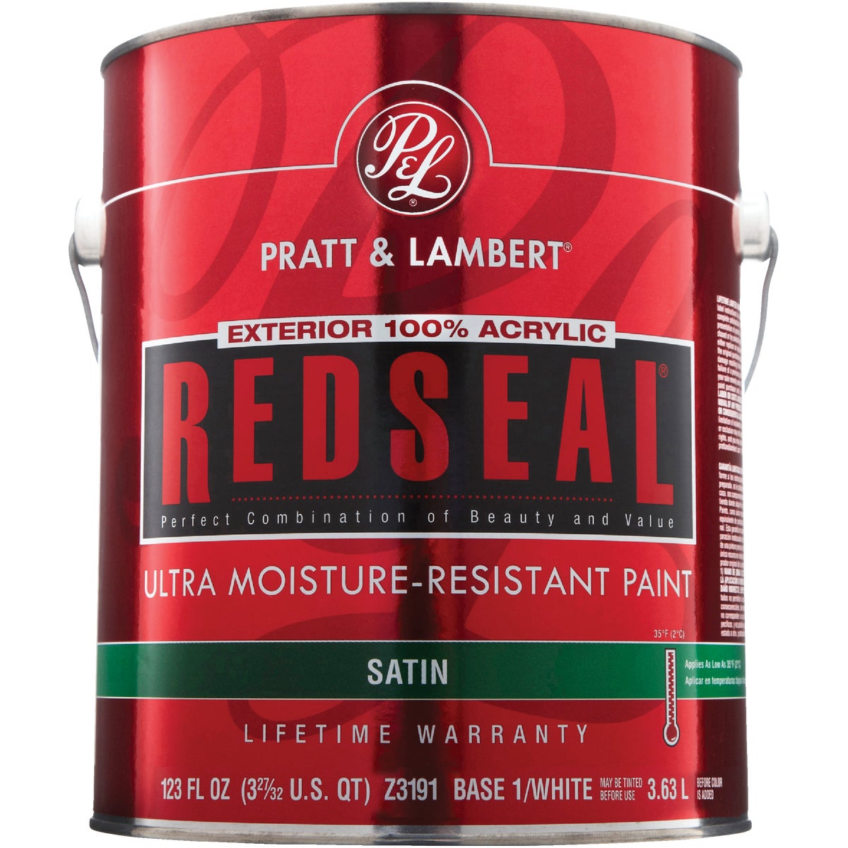 Pratt & Lambert RedSeal 100% Acrylic Satin Exterior House Paint, Base 1/White, 1 Gal.