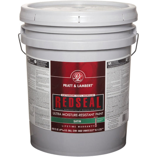 Pratt & Lambert RedSeal 100% Acrylic Satin Exterior House Paint, Base 1/White, 5 Gal.