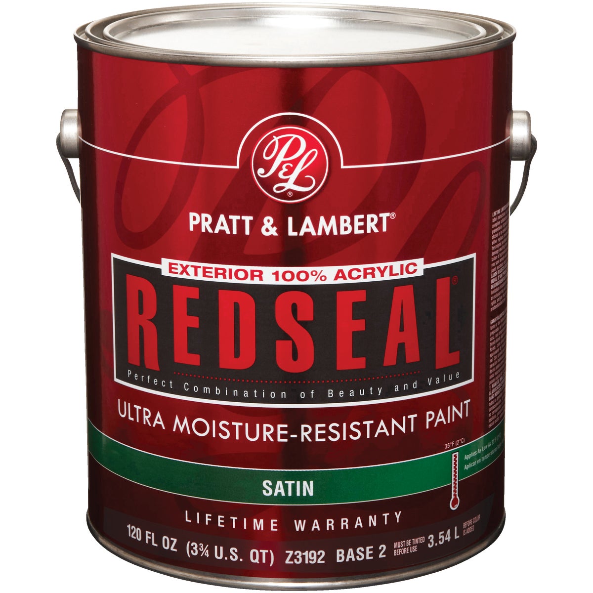 Pratt & Lambert RedSeal 100% Acrylic Satin Exterior House Paint, Base 2, 1 Gal.