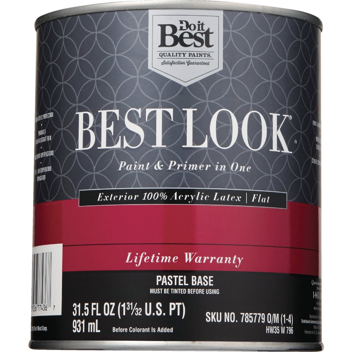 Best Look 100% Acrylic Latex Paint & Primer In One Flat Exterior House Paint, Pastel Base, 1 Qt.