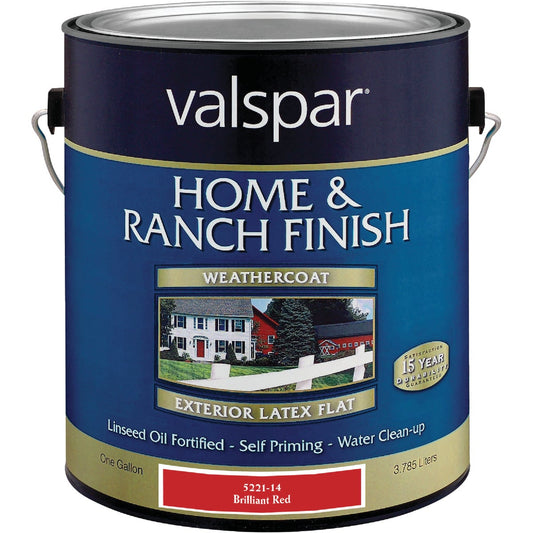 Valspar Exterior Latex Self Priming Flat Home And Ranch Finish, Brilliant Red, 1 Gal.