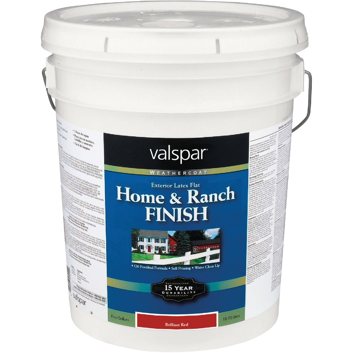 Valspar Exterior Latex Self Priming Flat Home And Ranch Finish, Brilliant Red, 5 Gal.