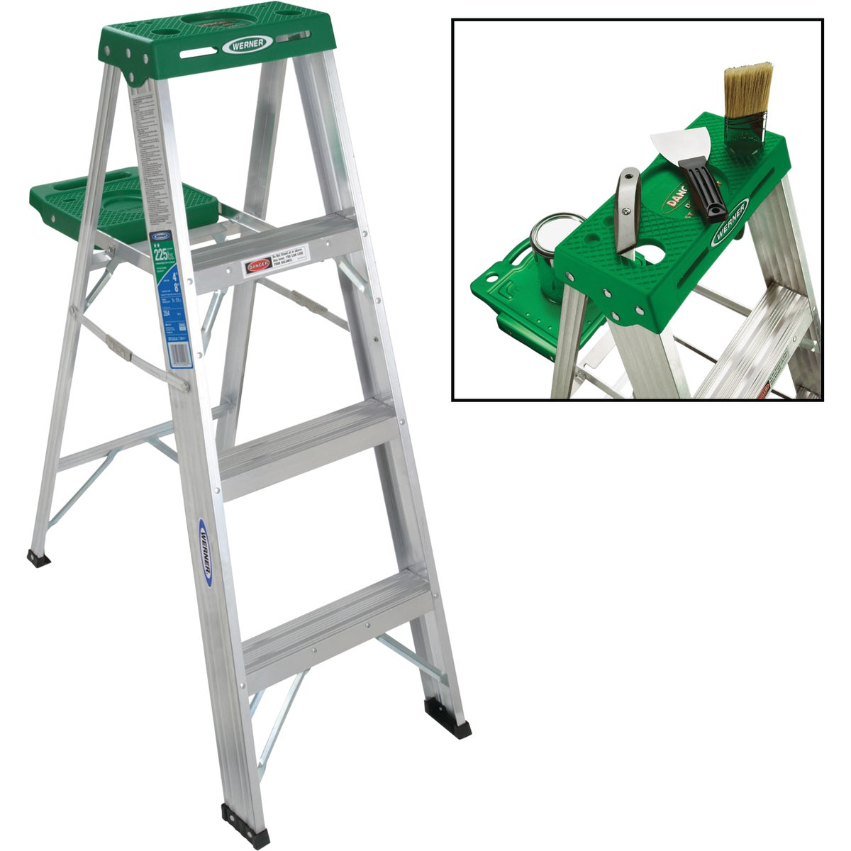 Werner 4 Ft. Aluminum Step Ladder with 225 Lb. Load Capacity Type II Ladder Rating