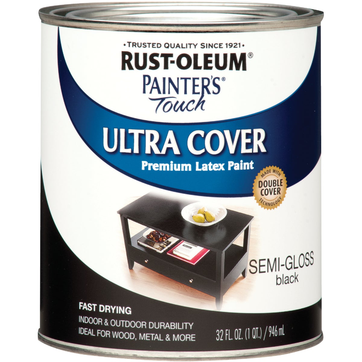 Rust-Oleum Painter's Touch 2X Ultra Cover Premium Latex Paint, Black, 1 Qt.