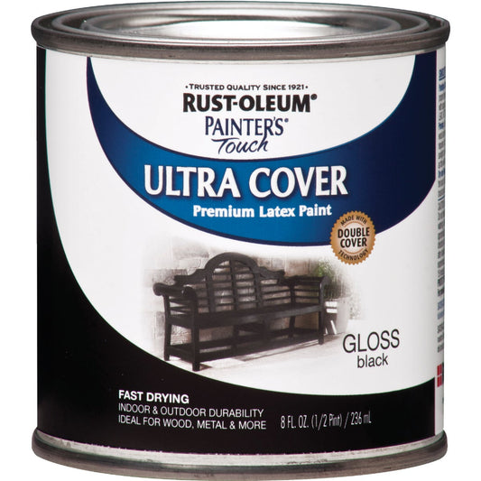 Rust-Oleum Painter's Touch 2X Ultra Cover Premium Latex Paint, Black Gloss, 1/2 Pt.