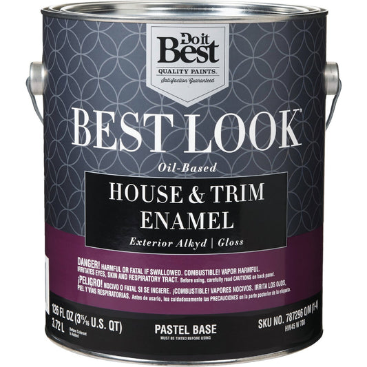 Best Look Oil-Based Alkyd Gloss Exterior House & Trim Enamel Paint, Pastel Base, 1 Gal.