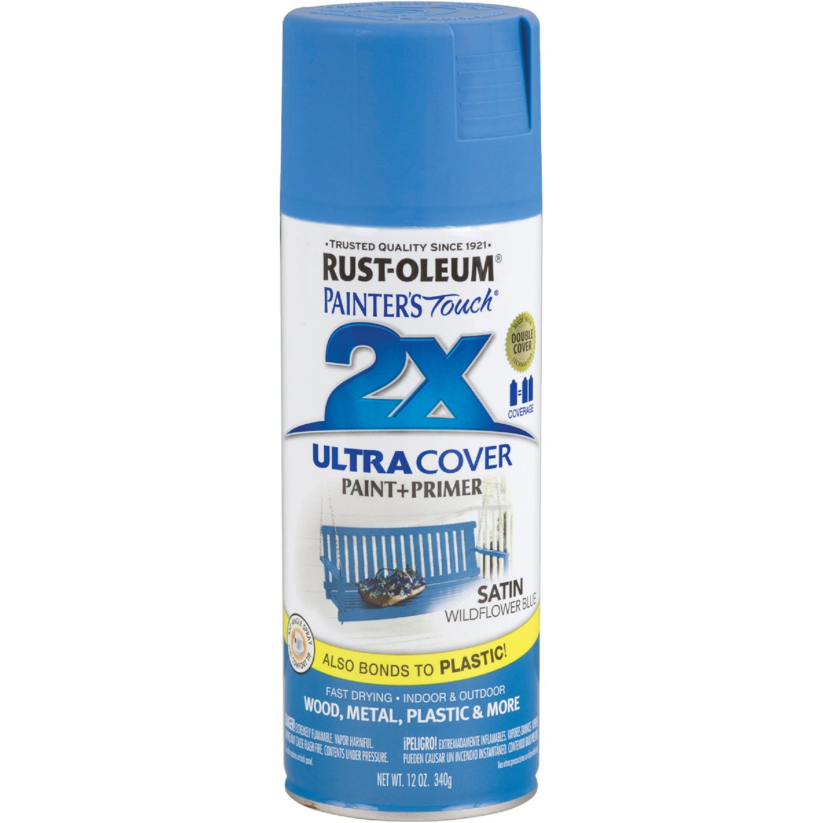 Rust-Oleum Painter's Touch 2X Ultra Cover 12 Oz. Satin Paint + Primer Spray Paint, Wildflower Blue