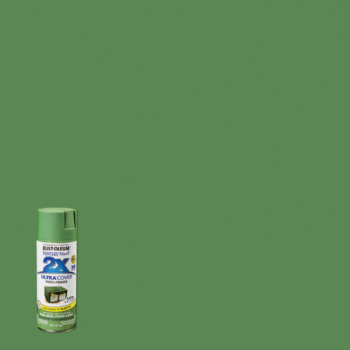 Rust-Oleum Painter's Touch 2X Ultra Cover 12 Oz. Satin Paint + Primer Spray Paint, Leafy Green