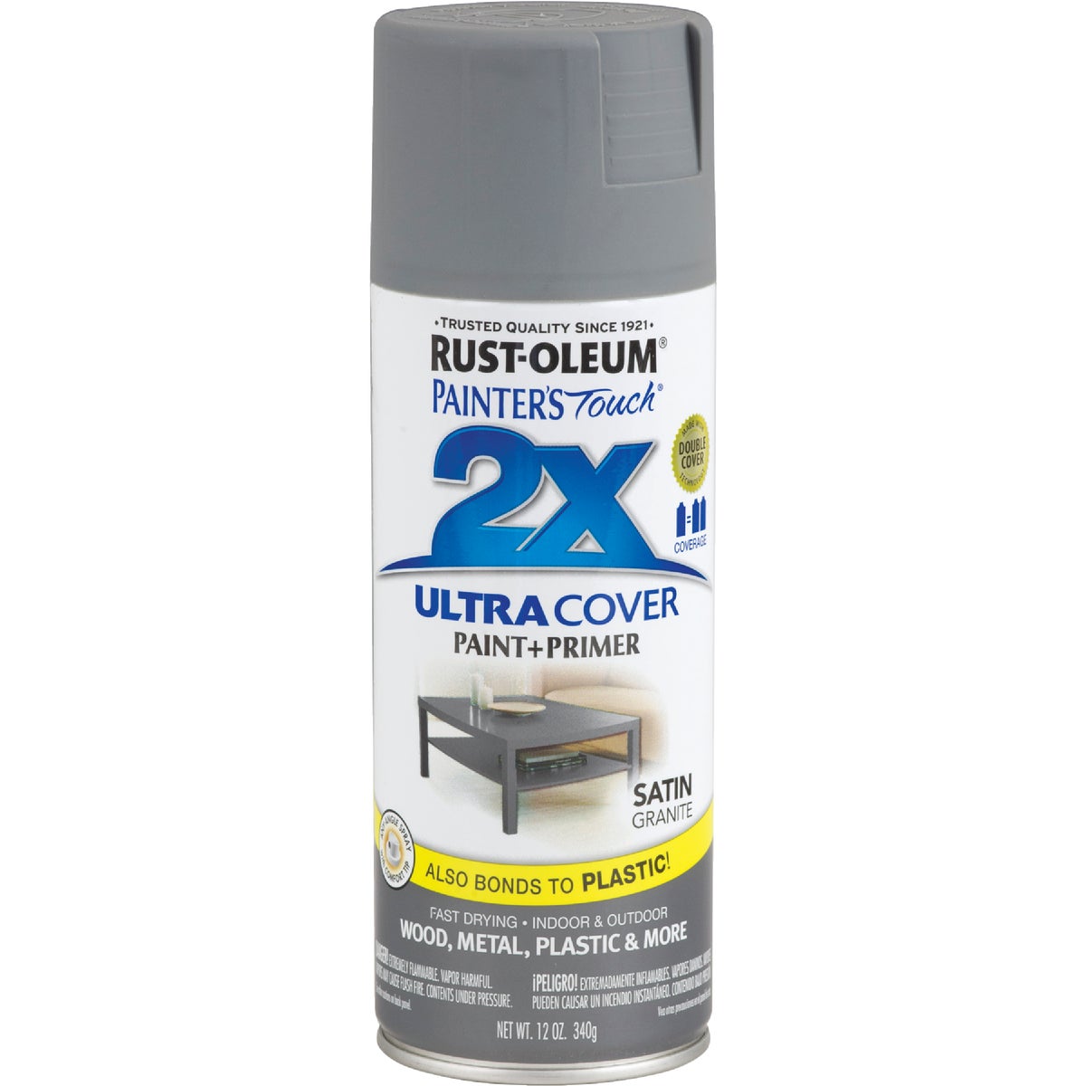 Rust-Oleum Painter's Touch 2X Ultra Cover 12 Oz. Satin Paint + Primer Spray Paint, Granite