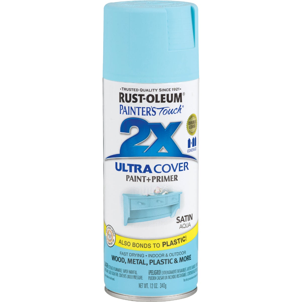 Rust-Oleum Painter's Touch 2X Ultra Cover 12 Oz. Satin Paint + Primer Spray Paint, Aqua