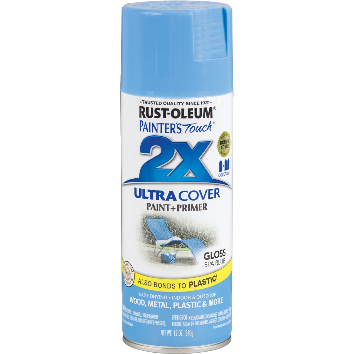 Rust-Oleum Painter's Touch 2X Ultra Cover 12 Oz. Gloss Paint + Primer Spray Paint, Spa Blue