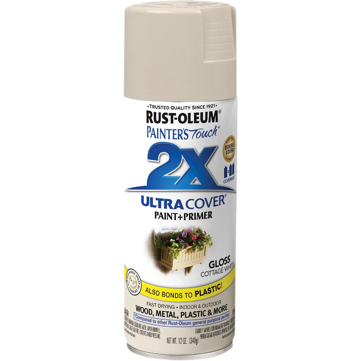 Rust-Oleum Painter's Touch 2X Ultra Cover 12 Oz. Gloss Paint + Primer Spray Paint, Cottage White