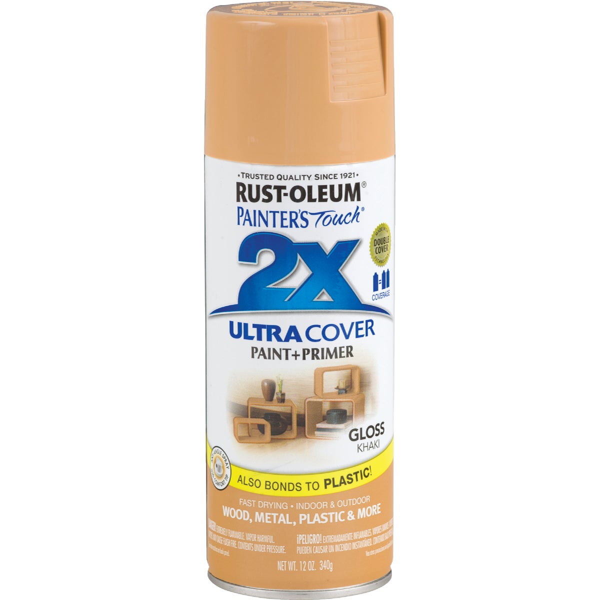 Rust-Oleum Painter's Touch 2X Ultra Cover 12 Oz. Gloss Paint + Primer Spray Paint, Khaki