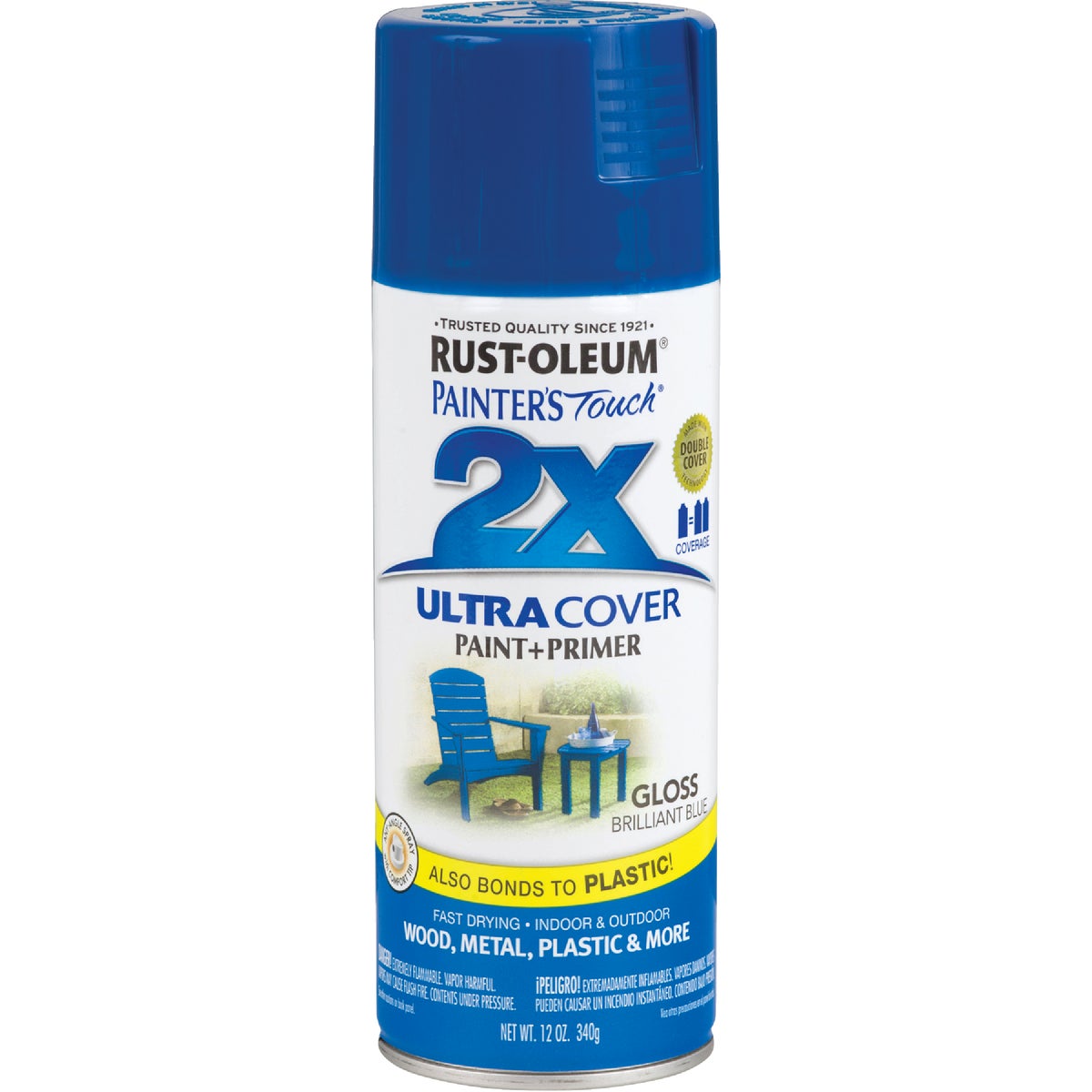 Rust-Oleum Painter's Touch 2X Ultra Cover 12 Oz. Gloss Paint + Primer Spray Paint, Brilliant Blue