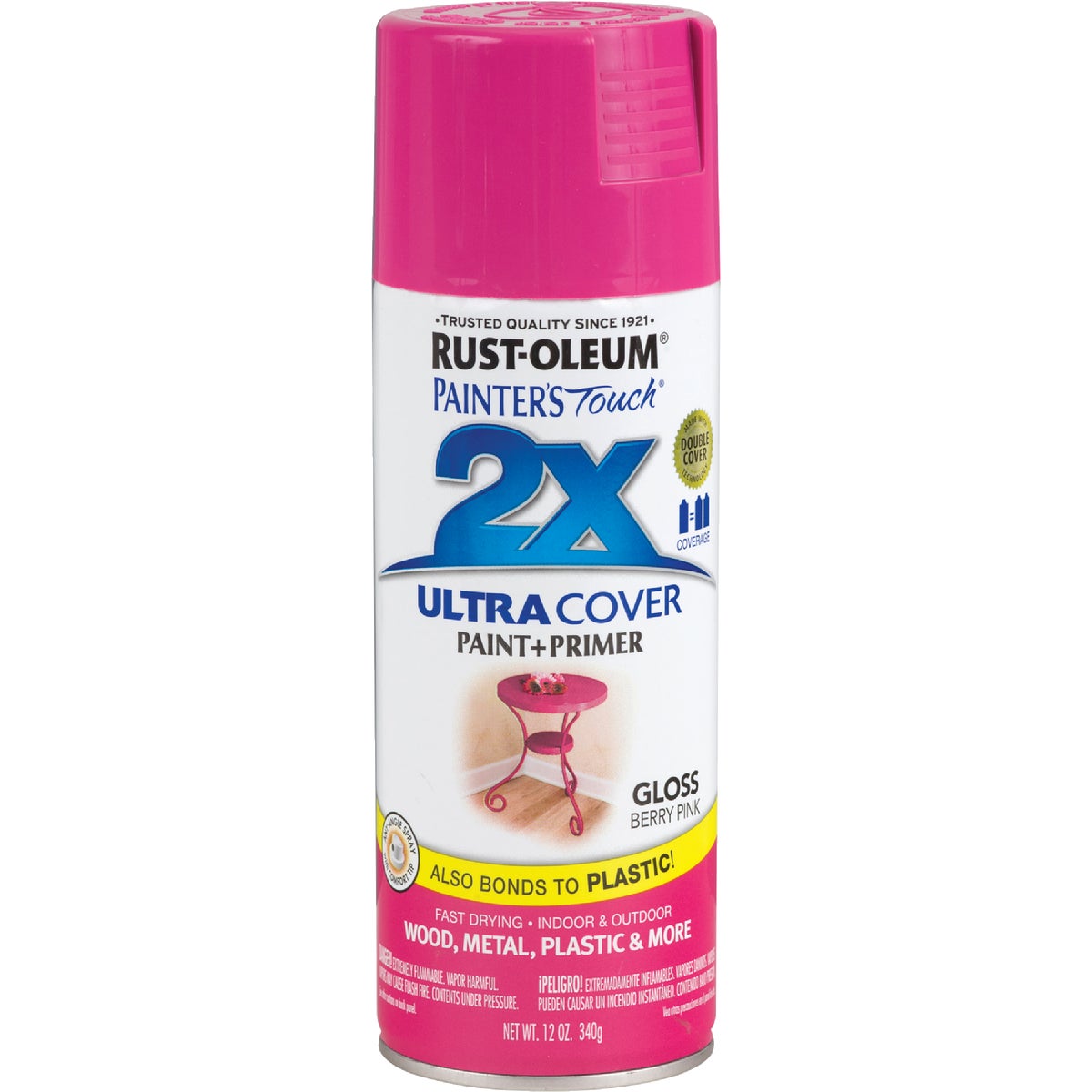 Rust-Oleum Painter's Touch 2X Ultra Cover 12 Oz. Gloss Paint + Primer Spray Paint, Berry Pink