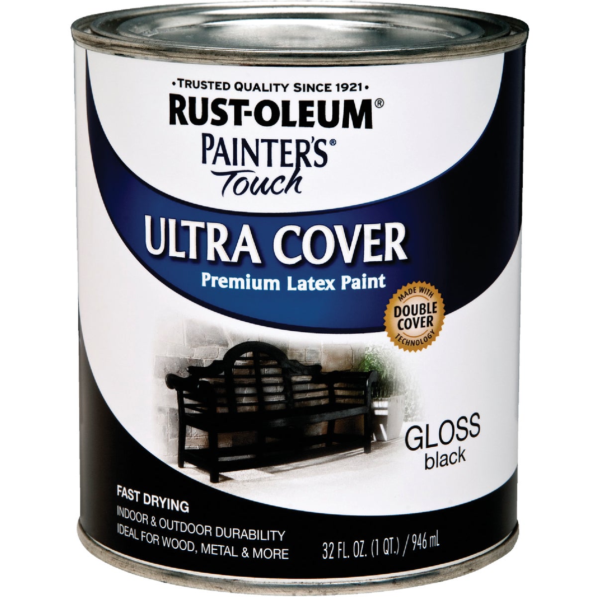 Rust-Oleum Painter's Touch 2X Ultra Cover Premium Latex Paint, Black Gloss, 1 Qt.