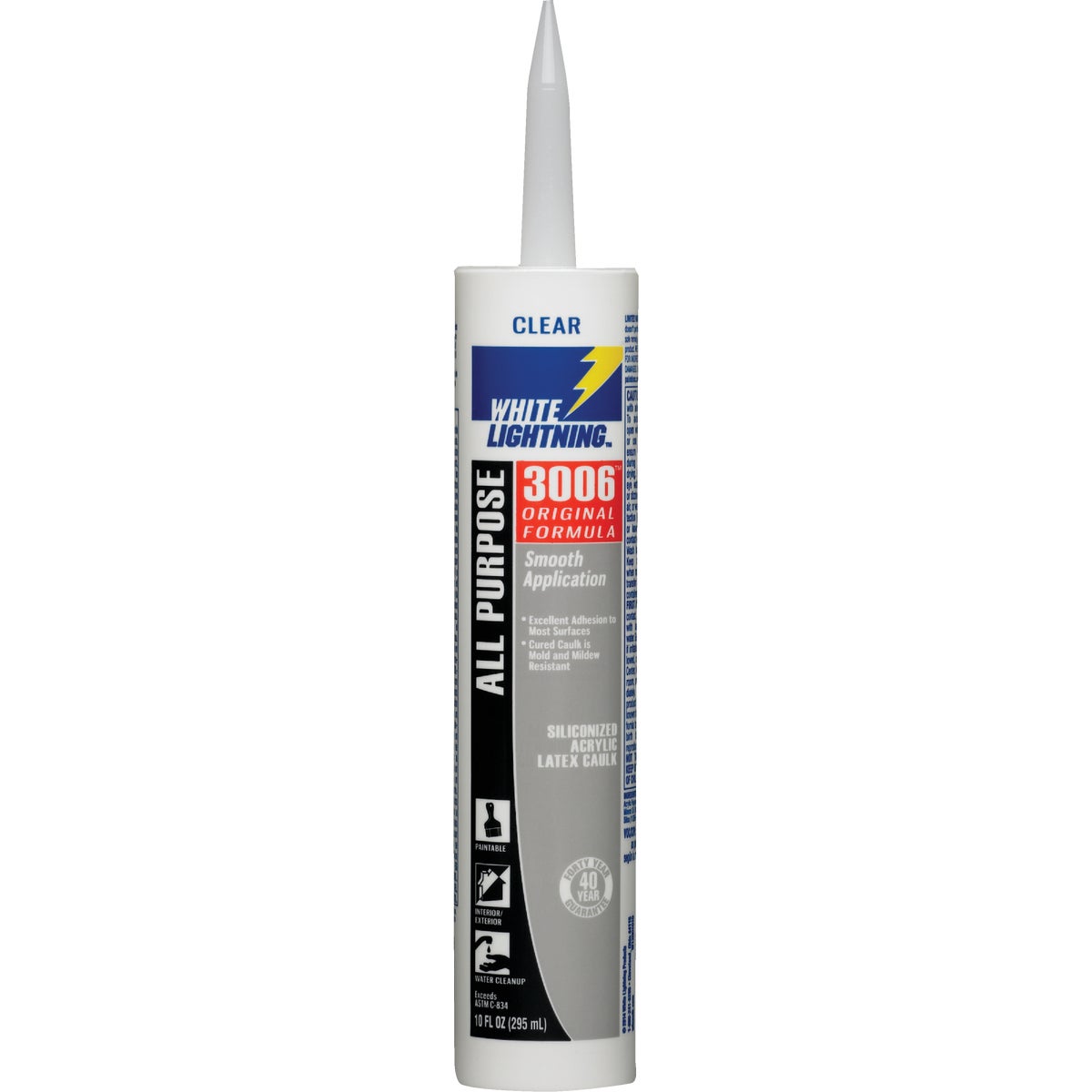 White Lightning 3006 10 Oz. All-Purpose Siliconized Acrylic Latex Caulk, Clear