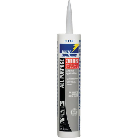 White Lightning 3006 10 Oz. All-Purpose Siliconized Acrylic Latex Caulk, Clear