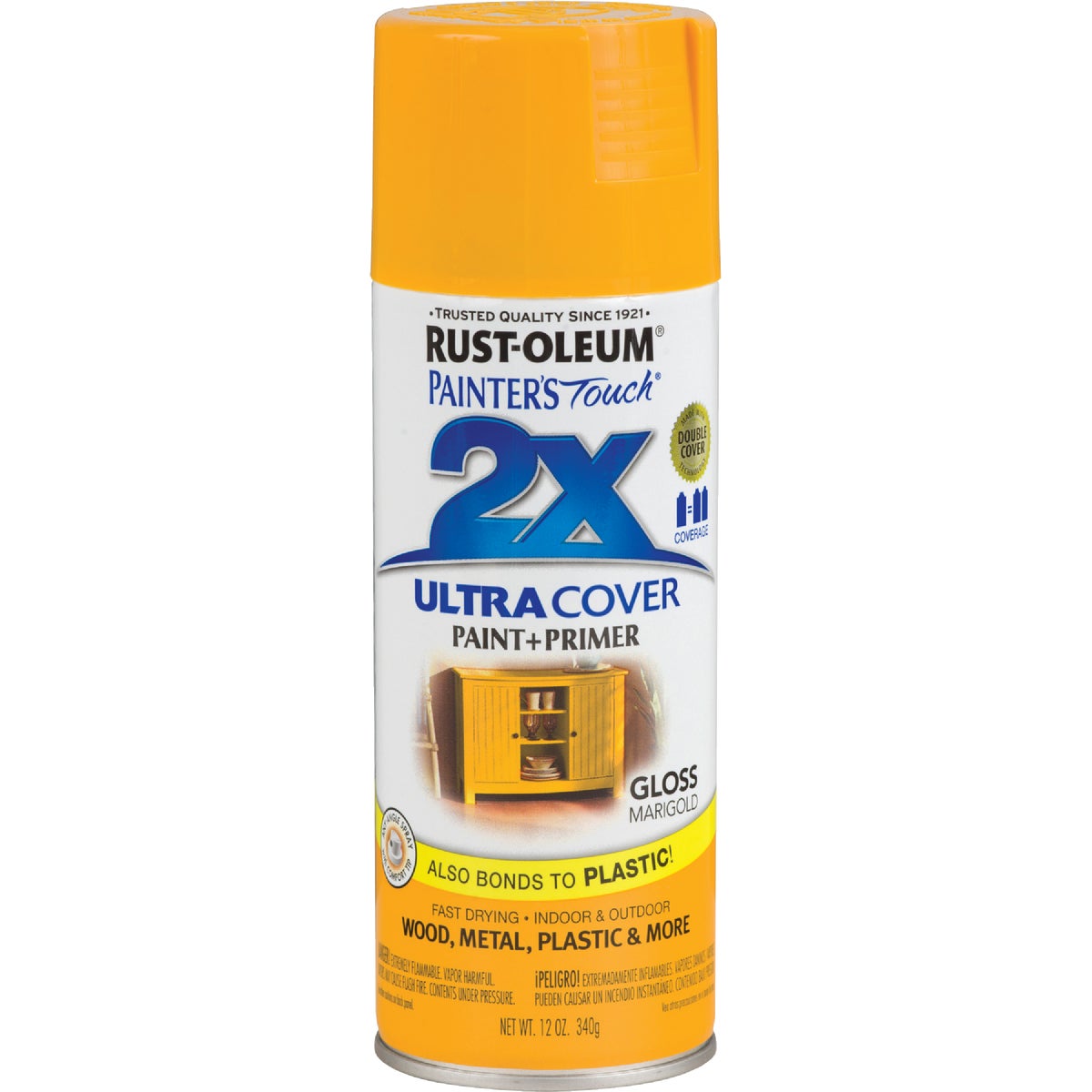 Rust-Oleum Painter's Touch 2X Ultra Cover 12 Oz. Gloss Paint + Primer Spray Paint, Marigold