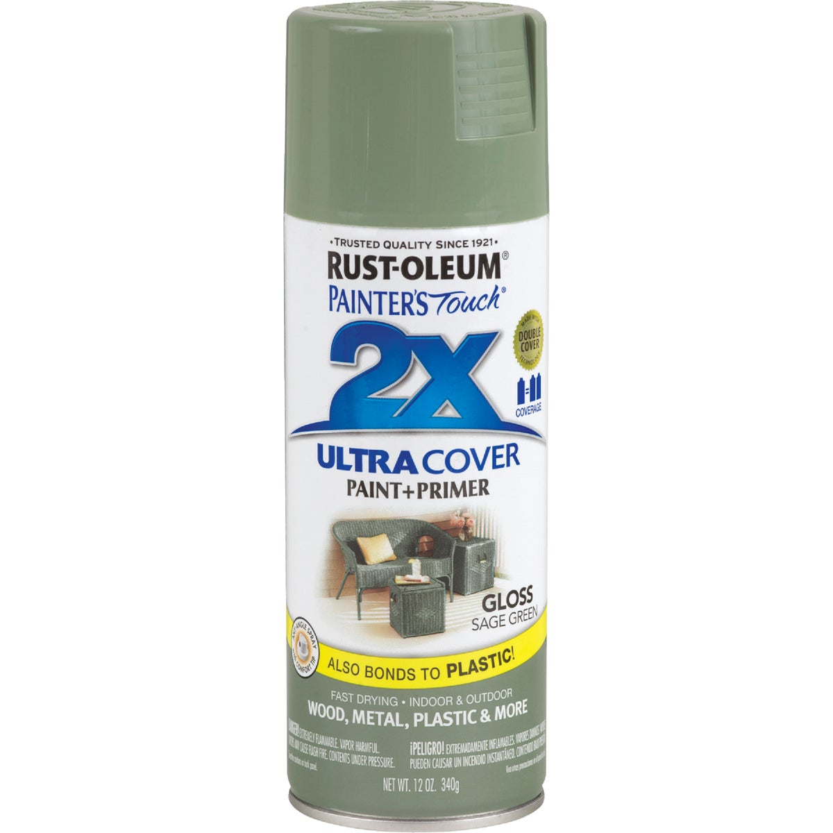 Rust-Oleum Painter's Touch 2X Ultra Cover 12 Oz. Gloss Paint + Primer Spray Paint, Sage Green