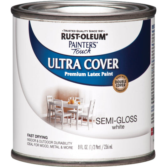 Rust-Oleum Painter's Touch 2X Ultra Cover Premium Latex Paint, White Semi-Gloss, 1/2 Pt.