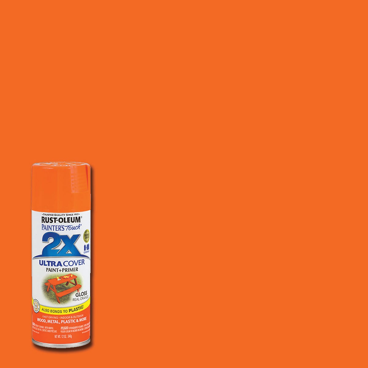 Rust-Oleum Painter's Touch 2X Ultra Cover 12 Oz. Gloss Paint + Primer Spray Paint, Real Orange