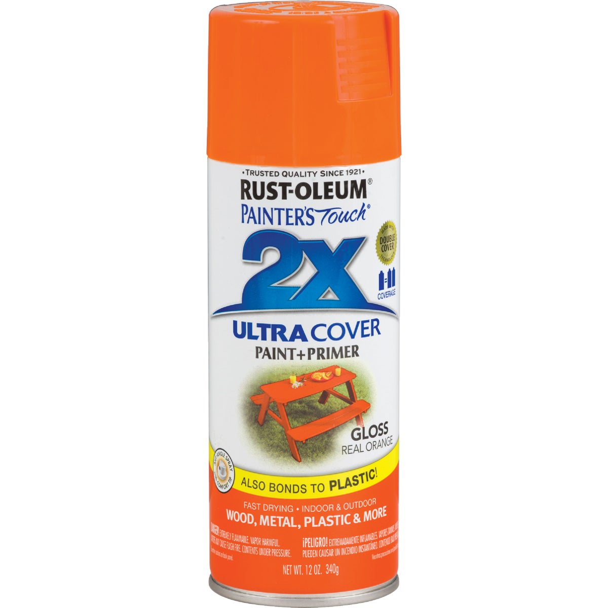 Rust-Oleum Painter's Touch 2X Ultra Cover 12 Oz. Gloss Paint + Primer Spray Paint, Real Orange