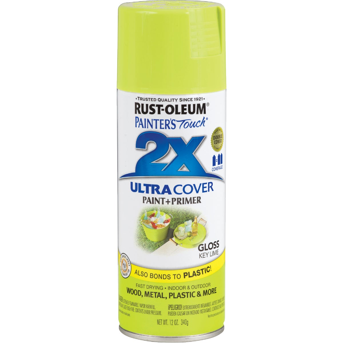 Rust-Oleum Painter's Touch 2X Ultra Cover 12 Oz. Gloss Paint + Primer Spray Paint, Key Lime