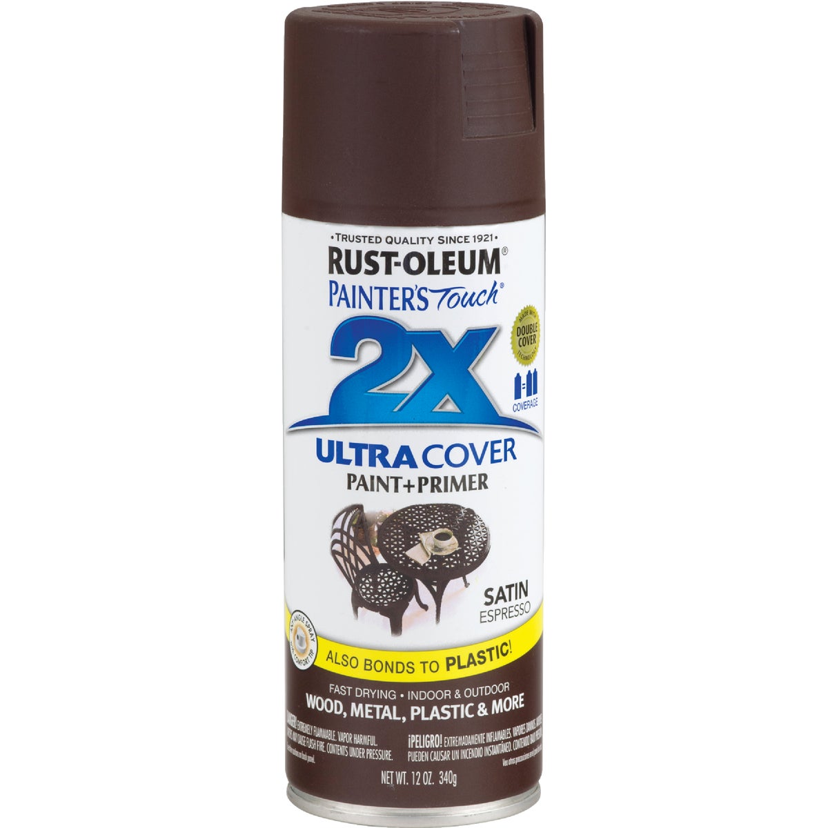 Rust-Oleum Painter's Touch 2X Ultra Cover 12 Oz. Satin Paint + Primer Spray Paint, Espresso