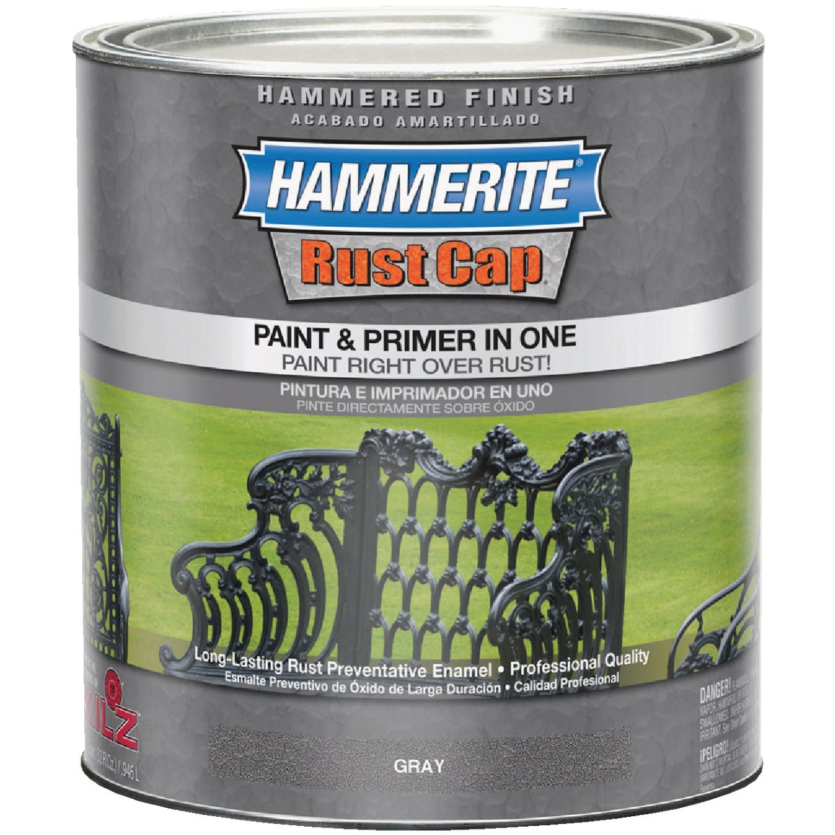 Hammerite Rust Cap Paint & Primer In One Hammered Finish, Gray, 1 Qt.