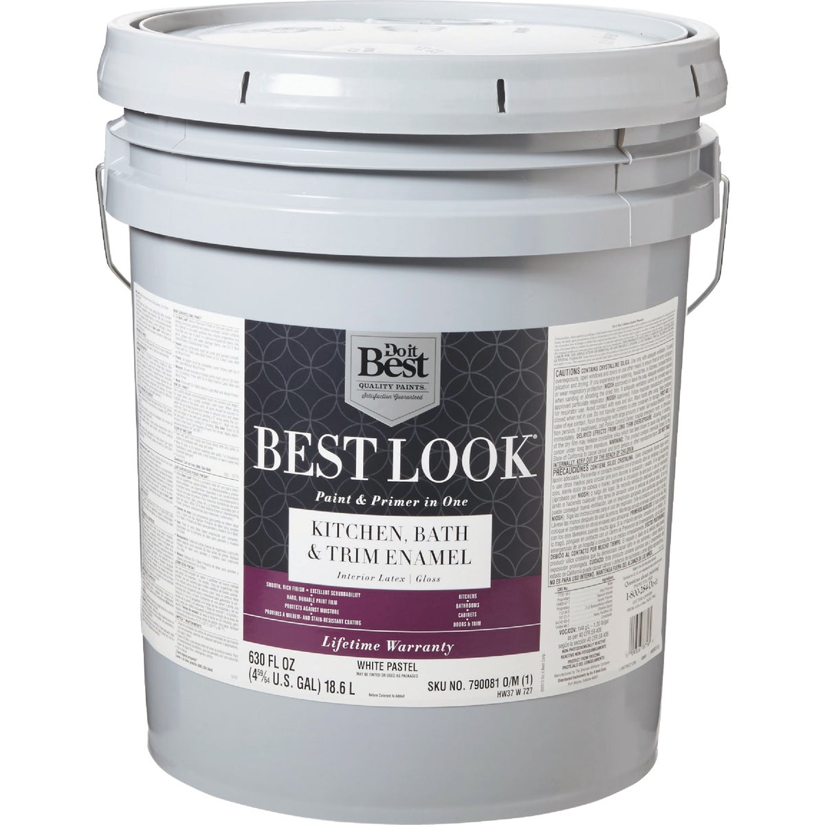 Best Look Latex Paint & Primer In One Kitchen Bath & Trim Enamel Gloss Interior Wall Paint, White-Pastel Base, 5 Gal.