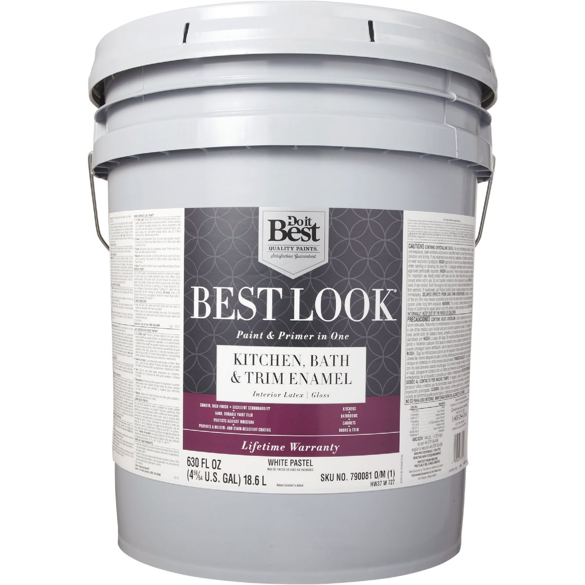 Best Look Latex Paint & Primer In One Kitchen Bath & Trim Enamel Gloss Interior Wall Paint, White-Pastel Base, 5 Gal.