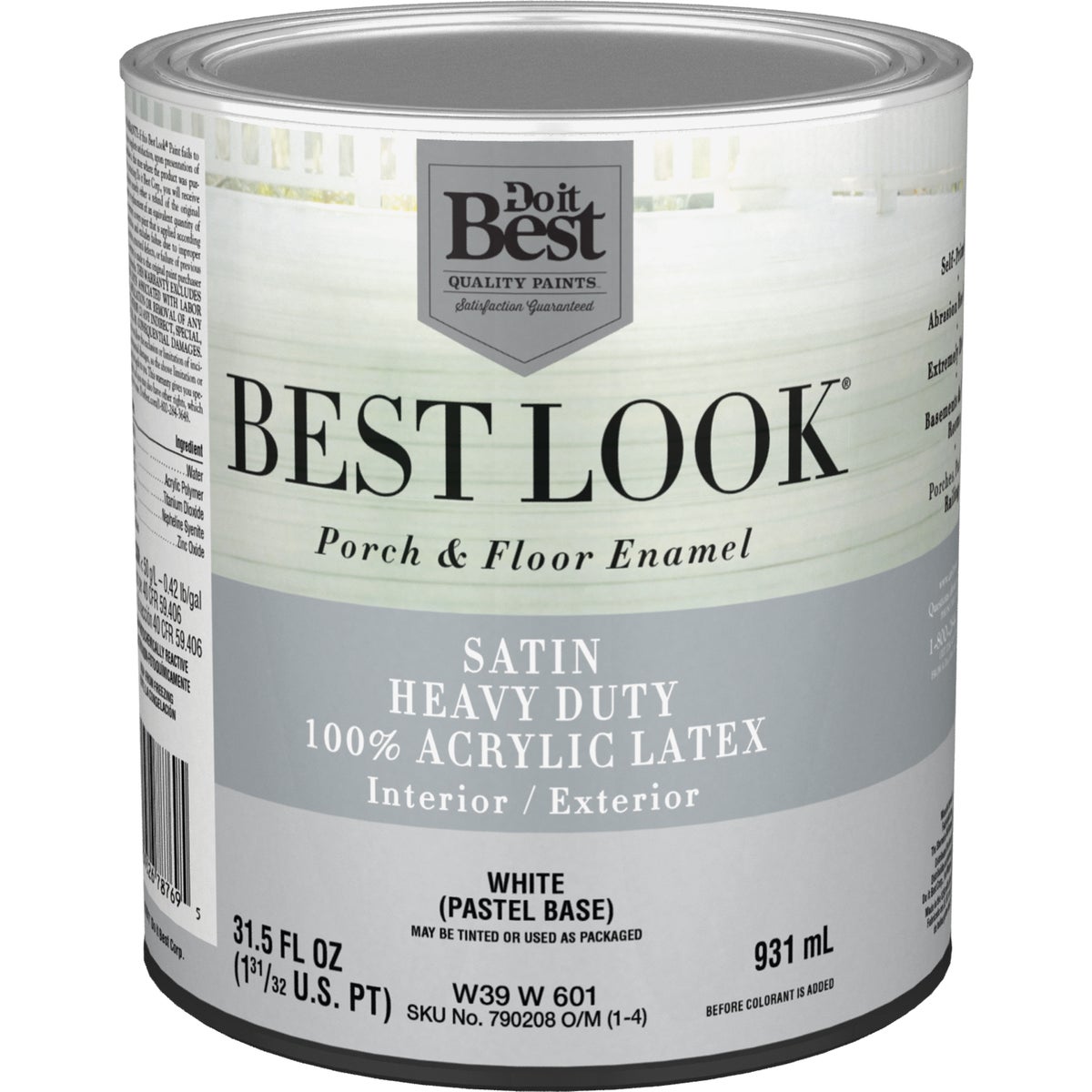 Best Look 1 Qt. White Heavy-Duty Acrylic Latex Satin Porch & Floor Enamel