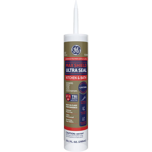 GE Max Shield Ultra Seal 10.1 Oz. Clear Advanced Polymer Acrylic Latex Kitchen & Bath Sealant (MAKB410CR)